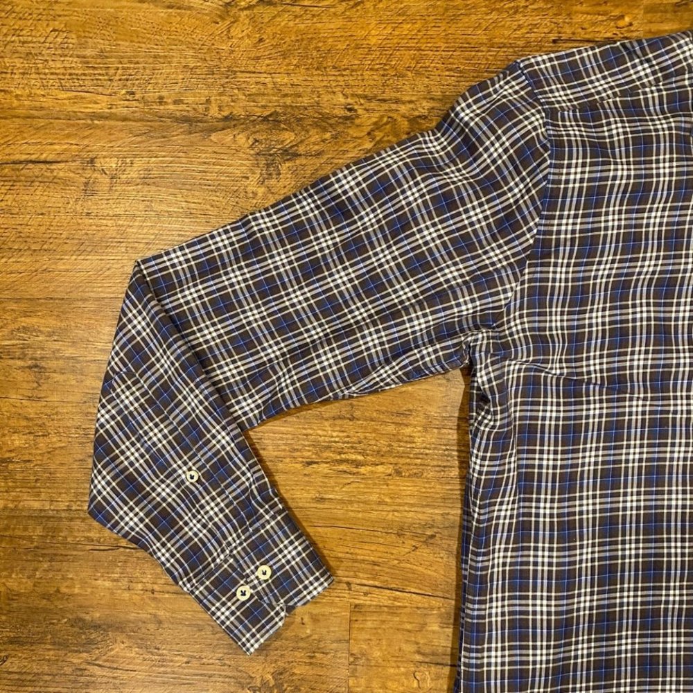 Peter Millar Brown Plaid Dress Casual Long Sleeve Button Up Shirt Men's Size Med - Picture 5 of 10
